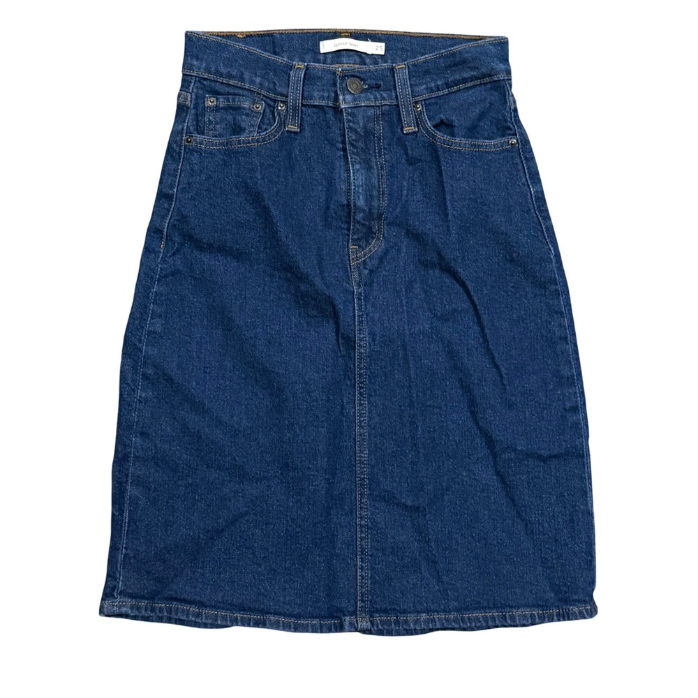 Levi Strauss Classic Skirt Dark Wash Denim midi Length Size 25‎